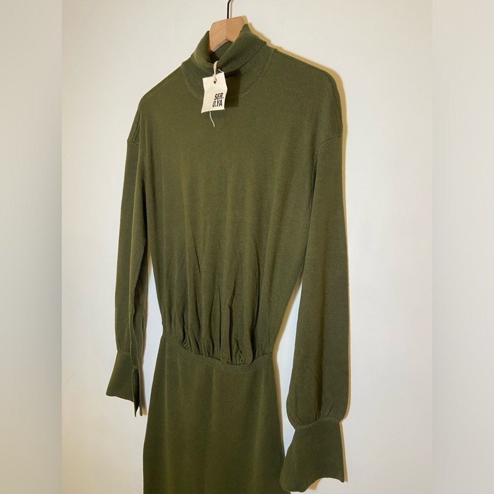 SER.O.YA NWT Diana Dress Long Sleeve Ruched Turtleneck with Slit Size M Green - Picture 7 of 14